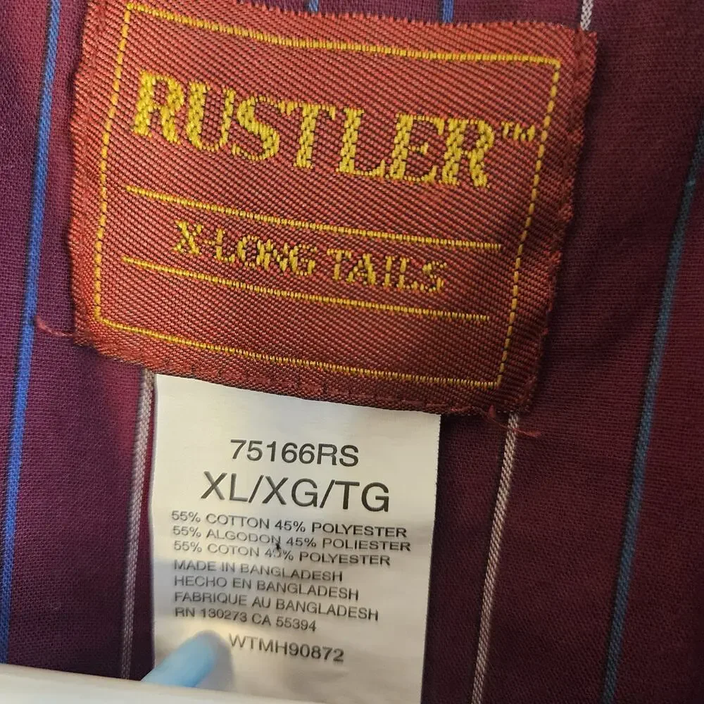 VTG Rustler X Long Tails Striped Western Cowboy Pearl Snap Shirt Rodeo XL - Picture 4 of 4